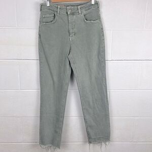 Pilcro Anthropologie the vintage straight green raw hem jean